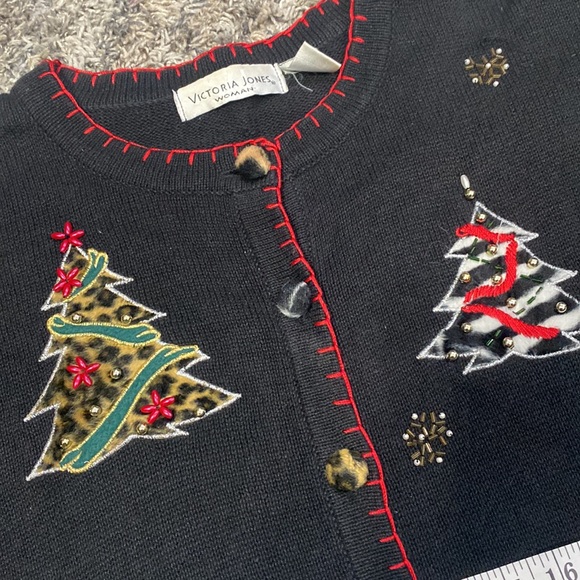 Victoria Jones women holiday Christmas cardigan sweater black size 2X - Picture 5 of 16